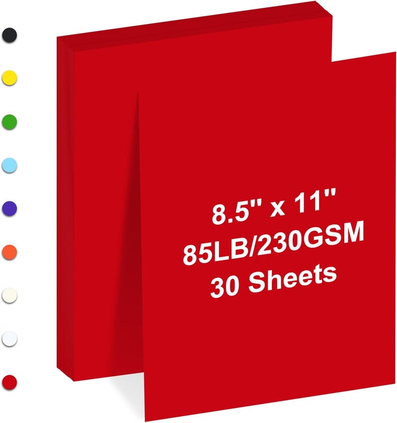 FLIPPED Cardstock 8.5" x 11 ", Cardstock Paper 85 lb/230 gsm,Red Card Stock for Printer,Drawing,Gift tags,Invitations, Cards etc (Red, 30 Sheets) - Image 1